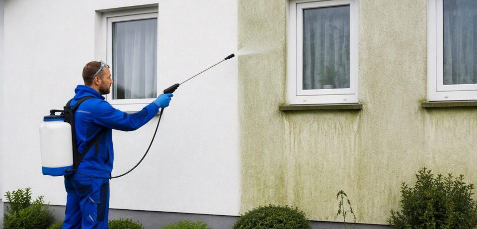 Fassadenreinigung in Fulda Fassadenreinigung in Fulda – Reinigung einer verschmutzten Hausfassade