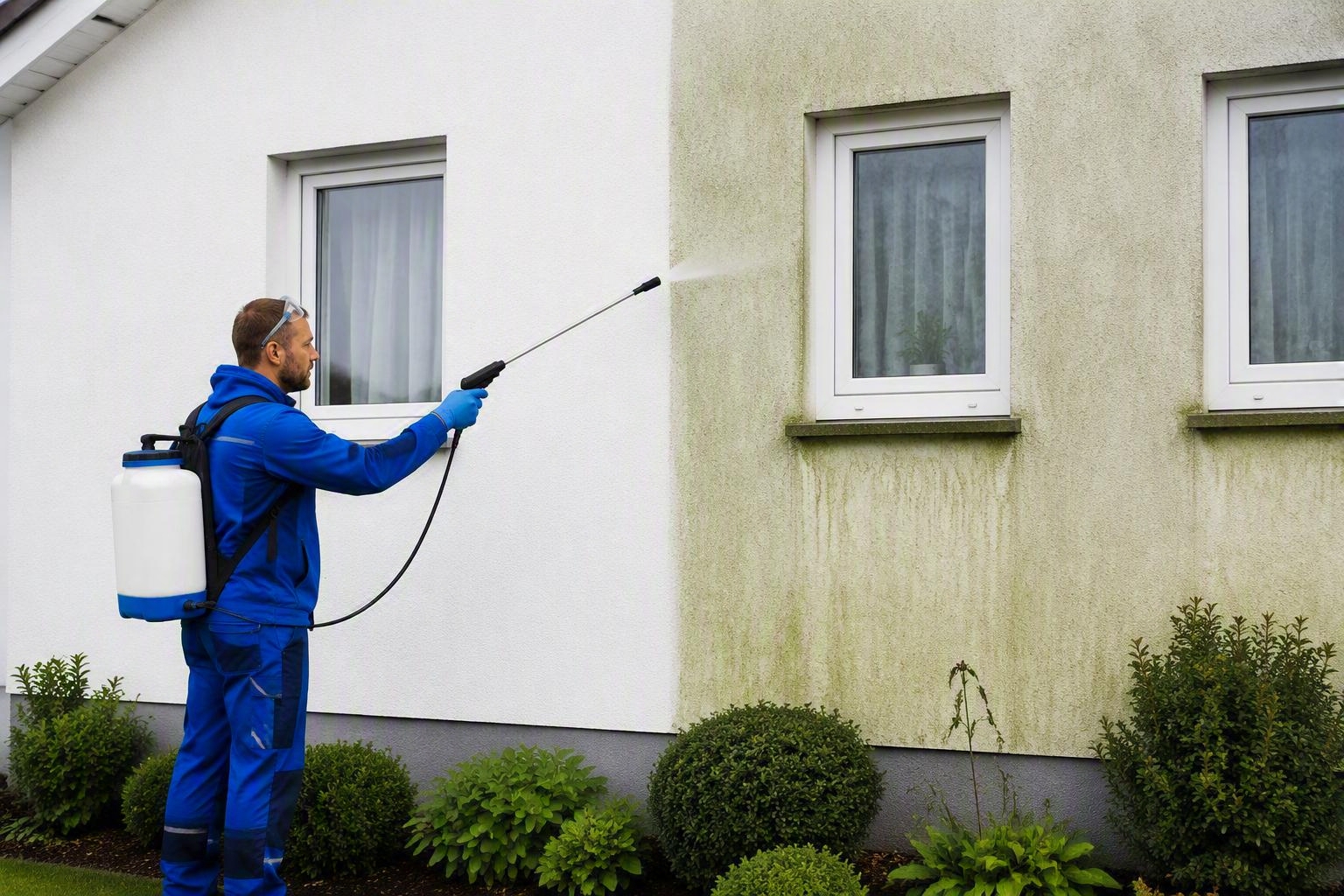 Fassadenreinigung in Fulda  Reinigung einer verschmutzten Hausfassade