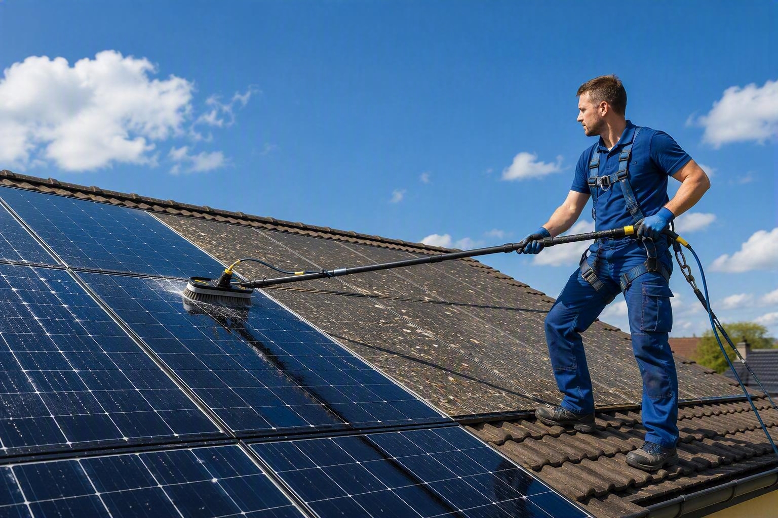 Solarreinigung in Fulda  Reinigung einer Photovoltaikanlage auf dem Dach