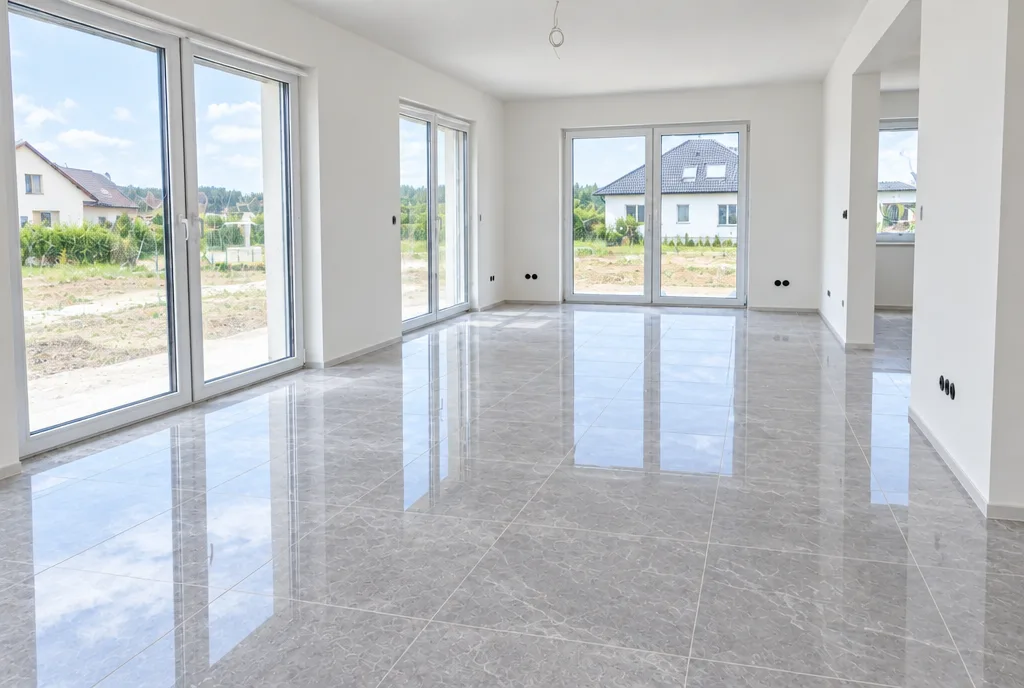Derselbe Neubau nach der Bauendreinigung – bezugsfertig