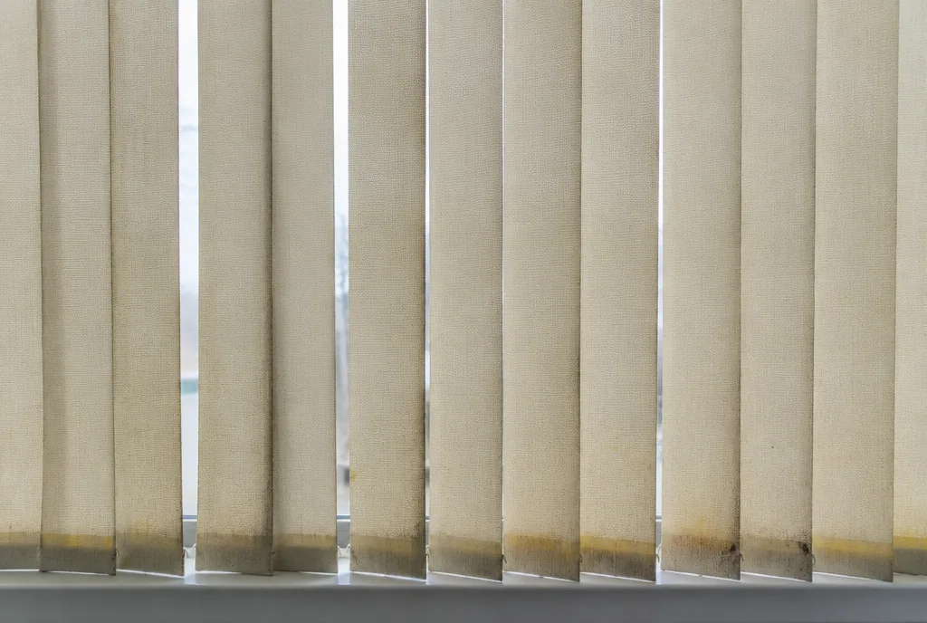 Verschmutzte Lamellenvorhänge in einem Büro vor der Reinigung