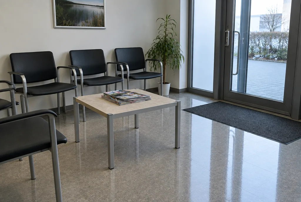 Dasselbe Wartezimmer nach der Praxisreinigung