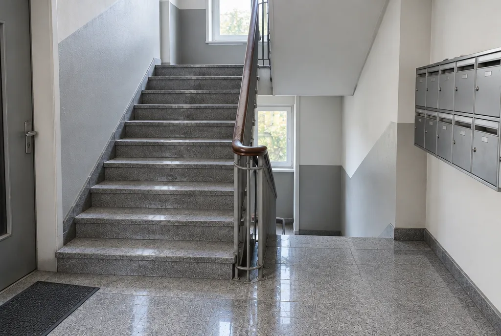 Dasselbe Treppenhaus nach der Treppenhausreinigung